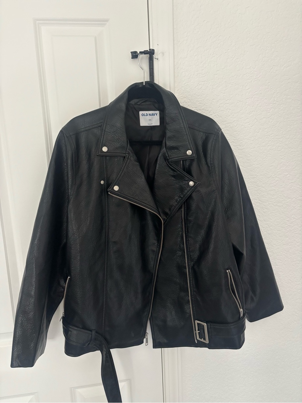 Old Navy Black Faux Leather Biker Jacket with Belt